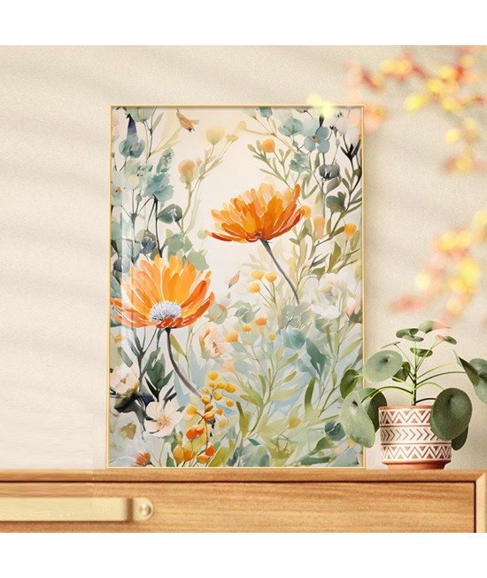 北歐風清新 花卉 晶瓷面掛畫 裝飾掛畫連鋁畫框 50X70CM DF